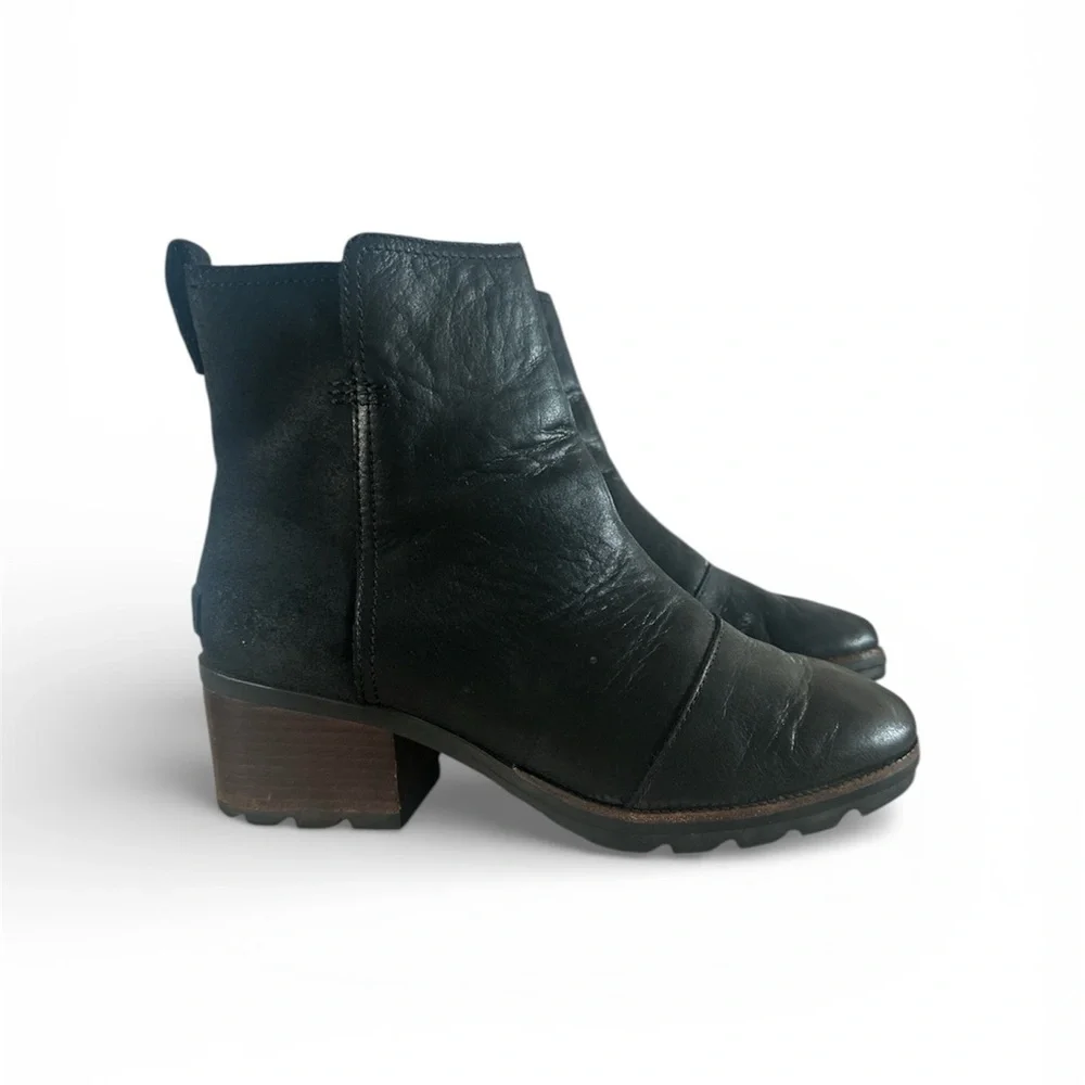 Sorel Cate Black Leather Ankle Boots - Picture 1 of 5